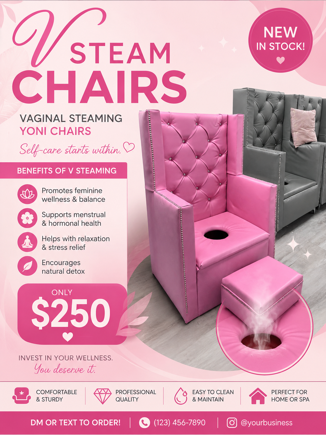 Elevate your wellness space with this elegant, throne-style Vaginal Steaming (Yoni) Chair.